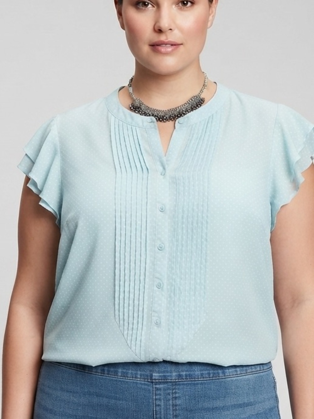 😍CLEARANCE - GEORGE Light Blue Ruffle Sleeve Pintuck Blouse size XL